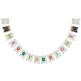 Blue Checkerboard Merry & Bright Bunting Banner