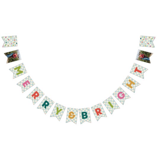 Blue Checkerboard Merry & Bright Bunting Banner (Alle)