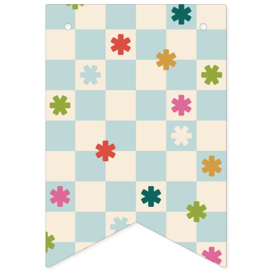 Blue Checkerboard Merry & Bright Bunting Banner (Erste Fahne)
