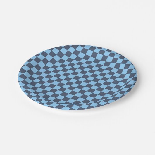 Blue Checkerboard Pappteller (Schrägansicht)