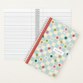 Blue Checkerboard Pattern Stars Flowers Notebook Notizblock (Innen)