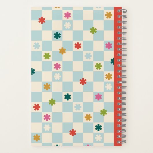 Blue Checkerboard Pattern Stars Flowers Notebook Notizblock (Rückseite)