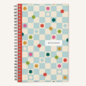 Blue Checkerboard Pattern Stars Flowers Notebook Notizblock (Vorderseite)