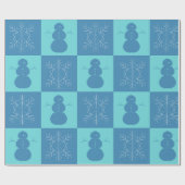 Blue Checkerboard Snowflake and Snowman Geschenkpapier (Flach)