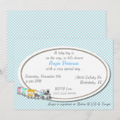 Blue Checkered Baby Boy Dusche Einladung (Vorne/Hinten)