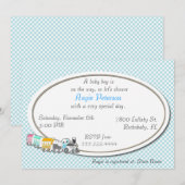 Blue Checkered Baby Boy Dusche Einladung (Vorne/Hinten)
