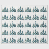 Blue Checkered Christmas Trees Geschenkpapier (Flach)