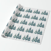 Blue Checkered Christmas Trees Geschenkpapier (Ungerollt)