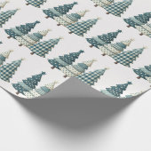 Blue Checkered Christmas Trees Geschenkpapier (Ecke)