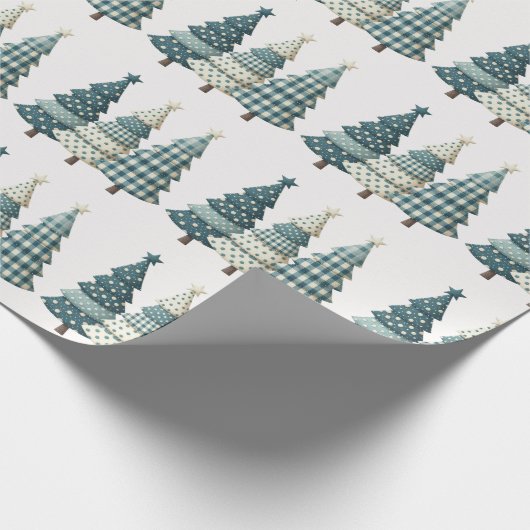 Blue Checkered Christmas Trees Geschenkpapier (Ecke)