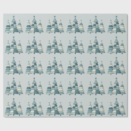 Blue Checkered Christmas Trees Geschenkpapier (Flach)