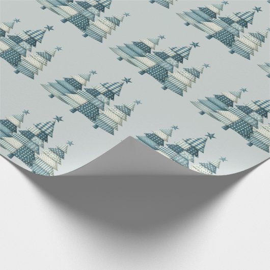 Blue Checkered Christmas Trees Geschenkpapier (Ecke)