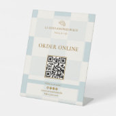  Blue Checkered Croissant QR Bakery Display Sockelschild (Vorderseite)