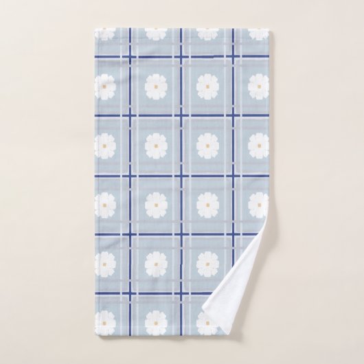 Blue Checkered Daisy pattern Badhandtuch Set (Handtuch)