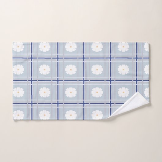 Blue Checkered Daisy pattern Badhandtuch Set (Handtuch)