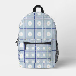 Blue Checkered Daisy pattern Bedruckter Rucksack