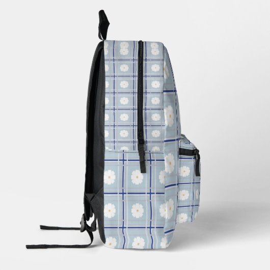 Blue Checkered Daisy pattern Bedruckter Rucksack (Links)