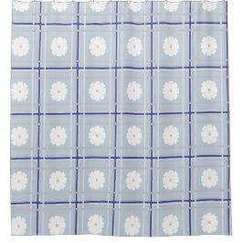 Blue Checkered Daisy pattern Duschvorhang