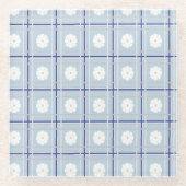 Blue Checkered Daisy pattern Glasuntersetzer (Vorderseite)