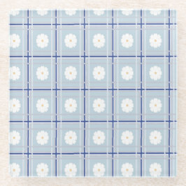Blue Checkered Daisy pattern Glasuntersetzer