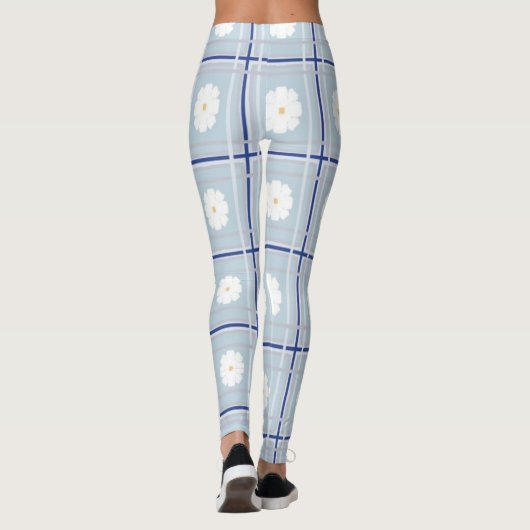 Blue Checkered Daisy pattern Leggings (Rückseite)