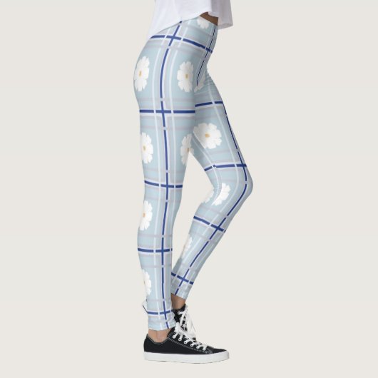 Blue Checkered Daisy pattern Leggings (Rechts)