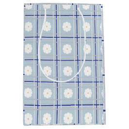 Blue Checkered Daisy pattern Mittlere Geschenktüte