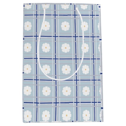 Blue Checkered Daisy pattern Mittlere Geschenktüte (Vorderseite)