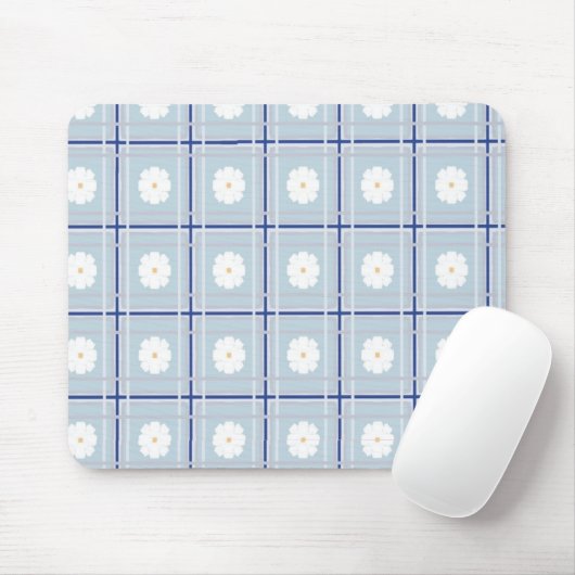 Blue Checkered Daisy pattern Mousepad (Mit Mouse)