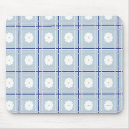 Blue Checkered Daisy pattern Mousepad