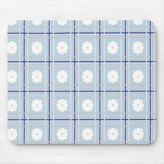 Blue Checkered Daisy pattern Mousepad (Vorne)