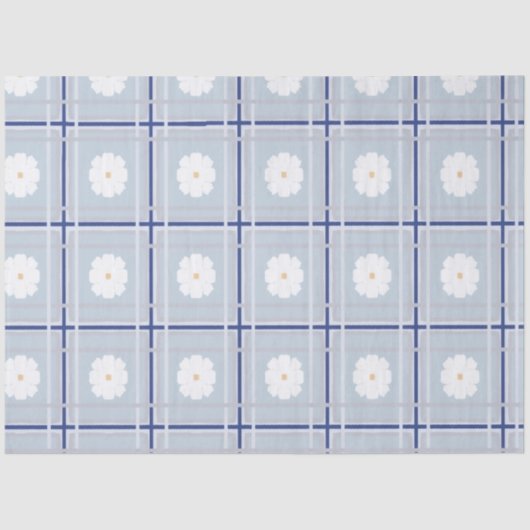 Blue Checkered Daisy pattern Seidenpapier (Vorderseite)