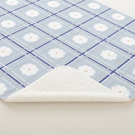 Blue Checkered Daisy pattern Sherpadecke (3/4)