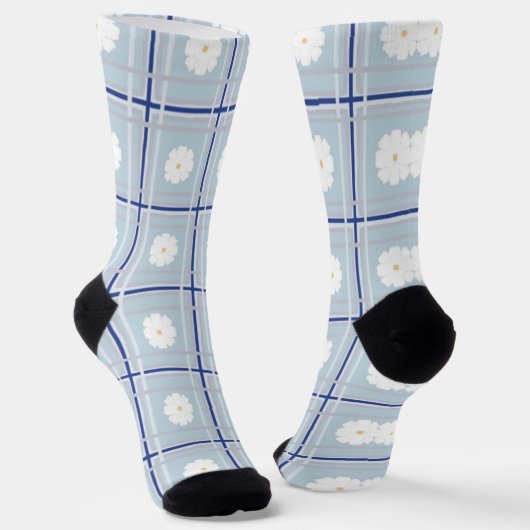 Blue Checkered Daisy pattern Socken (Gewinkelt)