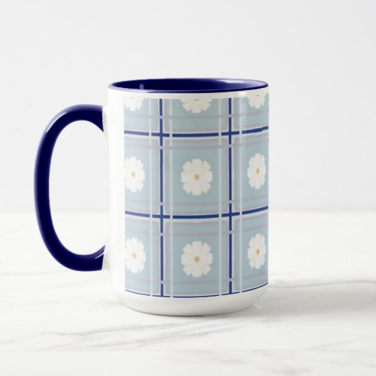Blue Checkered Daisy pattern Tasse (Links)