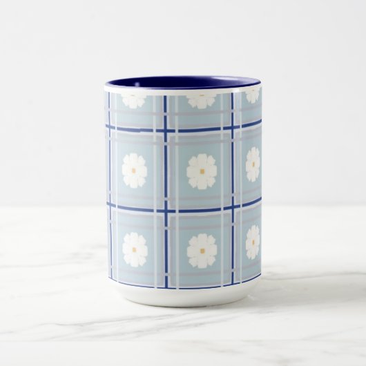 Blue Checkered Daisy pattern Tasse (Zentrum)