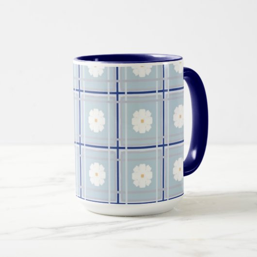 Blue Checkered Daisy pattern Tasse (VorderseiteRechts)