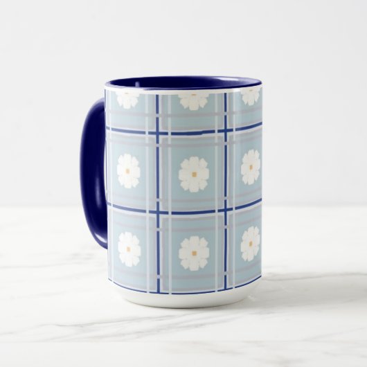 Blue Checkered Daisy pattern Tasse (Vorderseite Links)
