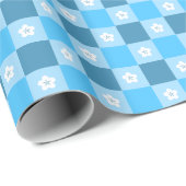 Blue Checkered Floral Geschenkpapier (Rolleneckpunkt)