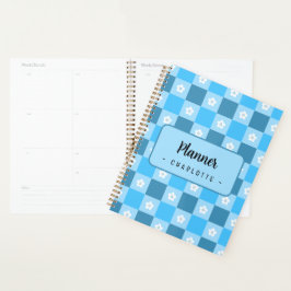 Blue Checkered Floral Planer
