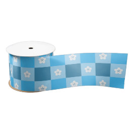 Blue Checkered Floral Satinband