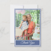 Blue Checkered Gingham Birthday Danke Foto (Vorderseite)