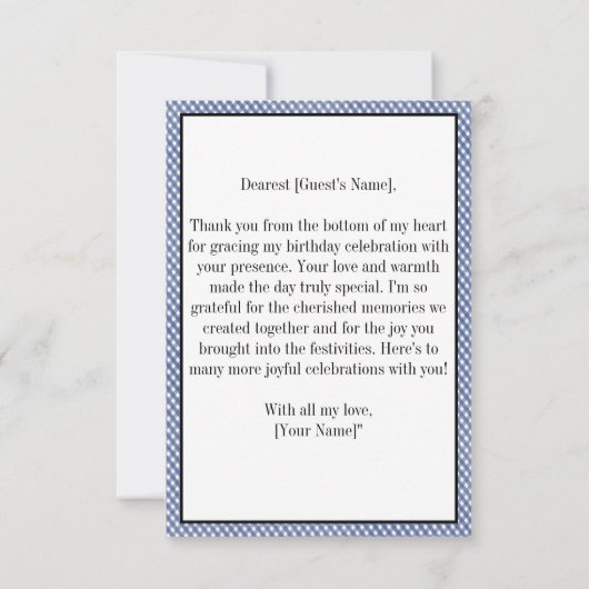 Blue Checkered Gingham Birthday Danke Foto (Rückseite)