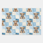 Blue Checkered Highland Cow Cute Geschenkpapier Set (Vorderseite 2)
