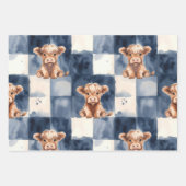 Blue Checkered Highland Cow Cute Gift Wrap Geschenkpapier Set (Vorderseite 2)