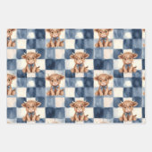 Blue Checkered Highland Cow Cute Gift Wrap Geschenkpapier Set (Vorderseite)