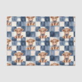 Blue Checkered Highland Cow Cute Gift Wrap Seidenpapier (Vorderseite)