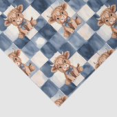 Blue Checkered Highland Cow Cute Gift Wrap Seidenpapier (Ausschnitt)