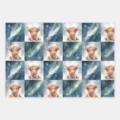 Blue Checkered Highland Cow Snow Winter Geschenkpapier Set (Vorderseite 2)