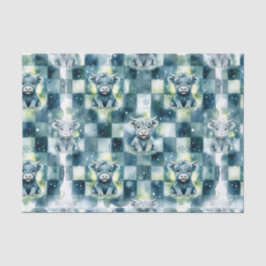 Blue Checkered Highland Cow Snow Winter Seidenpapier
